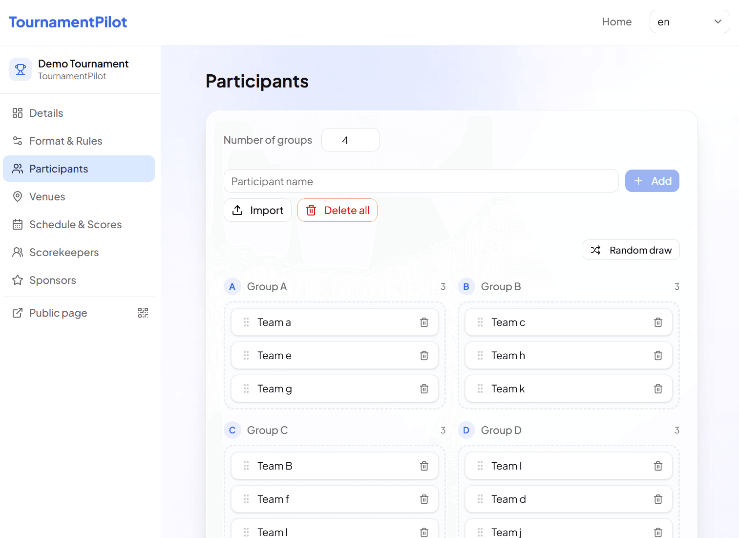 Manage participants & groups